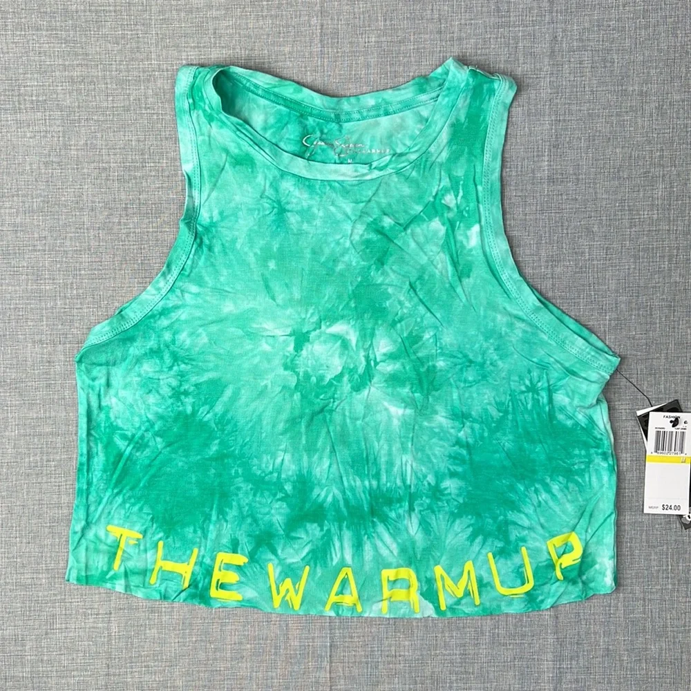 Green & White Tie Dye Crop Athletic Top by Jessica Simpson The Warm Up M… - Picture 2 of 5